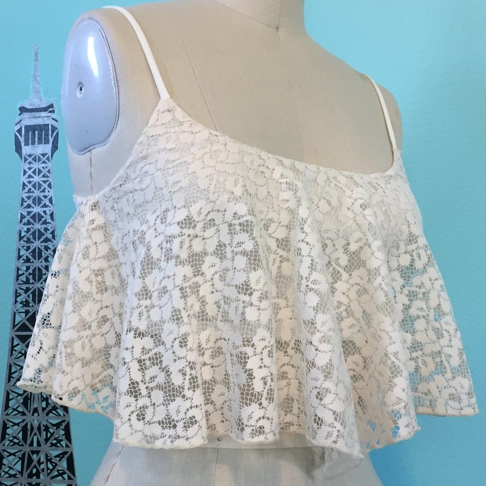 PacSun Cream Lace Flounce Crop Top (NEW) - Picture 6 of 8